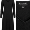 Vestido de lana negro, Chile, Vestido cuello V largo, Moda circular Santiago, Vestido de punto fino, Ropa de segunda mano premium.