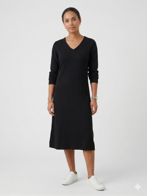 Chaleco Largo Negro Manga Larga Cuello V Negro - Talla M - MANGUUN