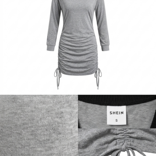Vestido Corto Algodón Gris Shein Talla S - Cuello Bote Estilo Comfy